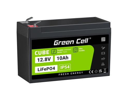 Green Cell CUBE LiFePO4 Baterie 10Ah 12.8V 128Wh Lithium-železo-fosfátový Akumulátor pro Nouzové napájení a nouzové osvětlení