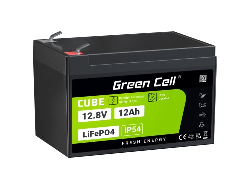 Green Cell CUBE LiFePO4 Baterie 12Ah 12.8V 153.6Wh Lithium-železo-fosfátový Akumulátor pro Invalidní vozíky, Hračky, Skútry
